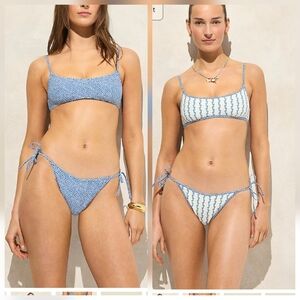 J. Crew S 2pc Scoop Neck Top String bikini Bottom floral-stripe reversible